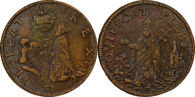 Undated (ca. 1652-1674) St. Patrick Farthing. Martin 1c.11-Ba.7, W-11500. Rarity...