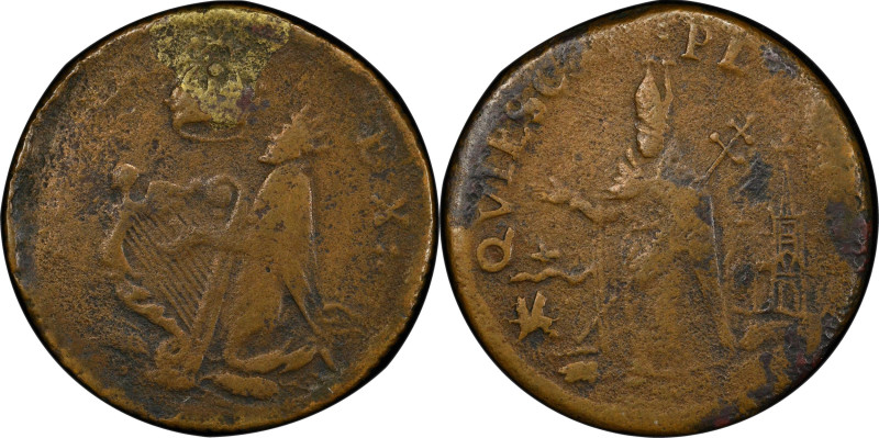 Undated (ca. 1652-1674) St. Patrick Farthing. Martin 3d.6-Fc.18, W-11500. Rarity...