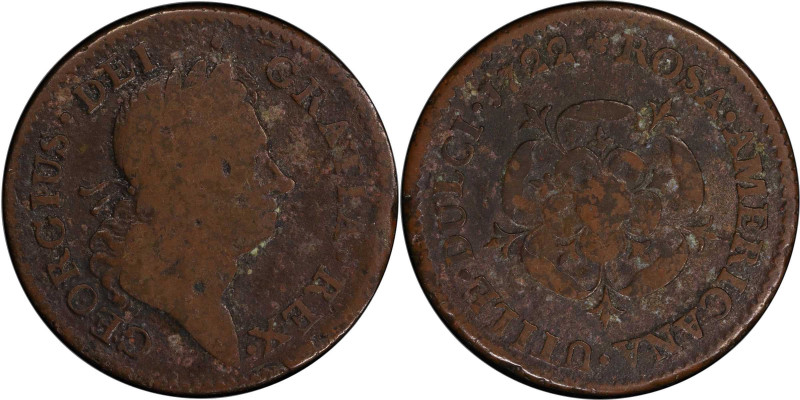 1722 Rosa Americana Penny. Martin 2.10-C.2, W-1264. Rarity-5. UTILE DULCI. VG De...