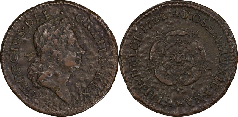 1722 Rosa Americana Penny. Martin 2.12-D.3, W-1268. Rarity-5. UTILE DULCI. AU De...