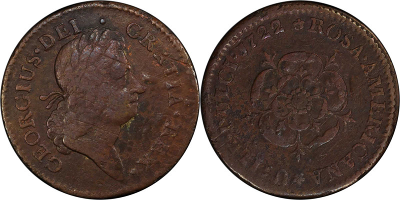 1722 Rosa Americana Penny. Martin 2.12-D.3, W-1268. Rarity-5. UTILE DULCI. VF De...