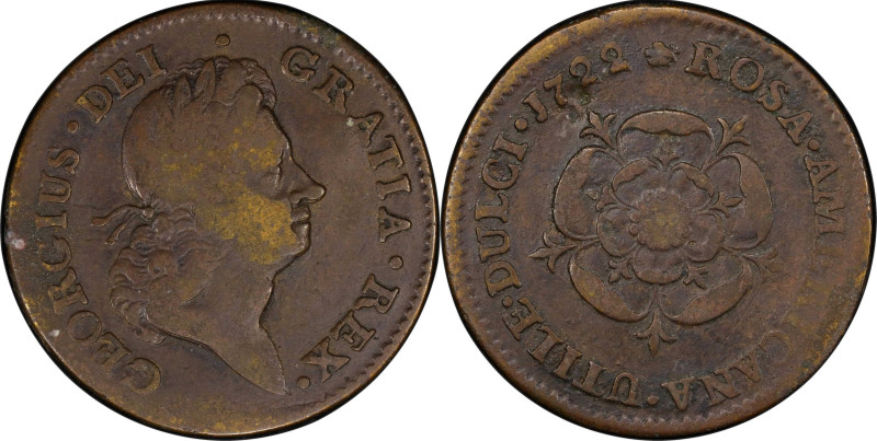 1722 Rosa Americana Penny. Martin 2.23-C.6, W-1264. Rarity-4. UTILE DULCI. Fine ...