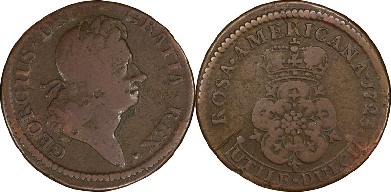 1723 Rosa Americana Penny. Martin 2.24-Eb.7, W-1278. Rarity-4. Fine Details--Scr...