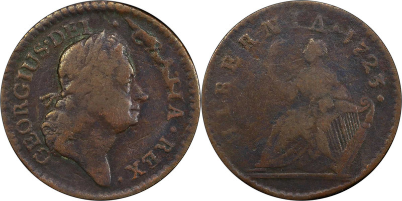 1723 Wood's Hibernia Farthing. Martin 2.1-Bc.4, W-12350. Rarity-4. DEI. GRATIA. ...