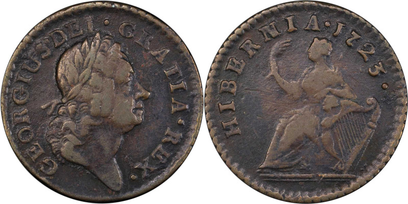 1723 Wood's Hibernia Farthing. Martin 3.2-Bd.1, W-12550. Rarity-4. DEI. GRATIA. ...