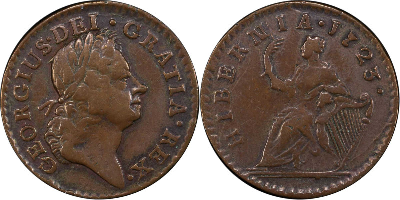 1723 Wood's Hibernia Farthing. Martin 3.10-Bc.3, W-12350. Rarity-4. DEI. GRATIA....