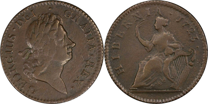 1723 Wood's Hibernia Halfpenny. Martin 4.16-Gc.3, W-13120. Rarity-2. VF Details-...