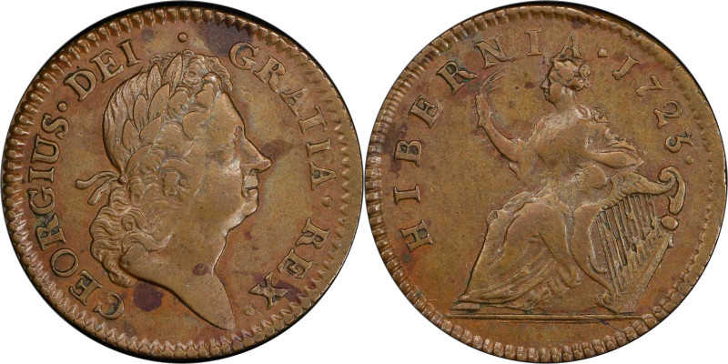 1723 Wood's Hibernia Halfpenny. Martin 4.17-Gc.22, W-13120. Rarity-3. EF-45 (PCG...