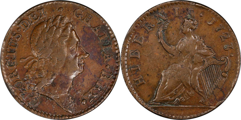 1723 Wood's Hibernia Halfpenny. Martin 4.26-Gd.2, W-13570. Rarity-3. EF-40 (PCGS...