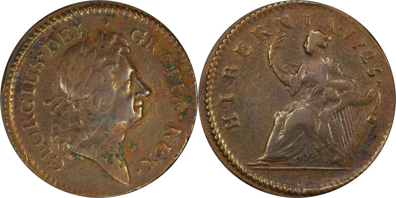 1723 Wood's Hibernia Halfpenny. Martin 4.31-Gc.37a, W-13120. Rarity-6. EF Detail...