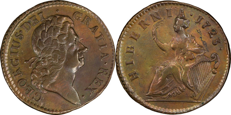 1723 Wood's Hibernia Halfpenny. Martin 4.46-Gd.3, W-13570. Rarity-3. EF Details-...