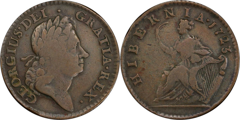 1723 Wood's Hibernia Halfpenny. Martin 4.54-Ha.2, W-12900. Rarity-3. Fine-15 (PC...