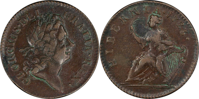 1723 Wood's Hibernia Halfpenny. Martin 4.55-Gc.26, W-13120. Rarity-4. EF Details...