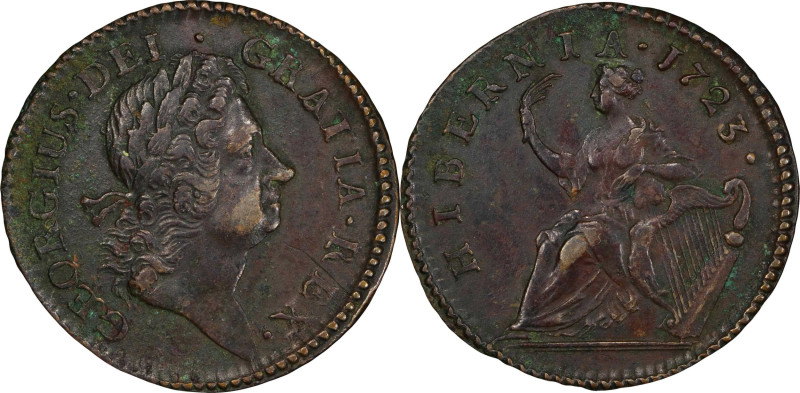 1723 Wood's Hibernia Halfpenny. Martin 4.69-Gc.1, W-13120. Rarity-4. AU Details-...