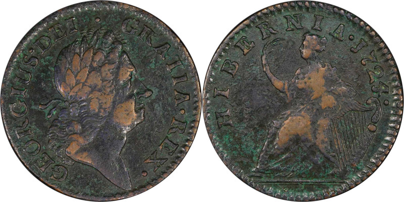 1724 Wood's Hibernia Halfpenny. Martin 4.30-K.1, W-13690. Rarity-2. EF Details--...