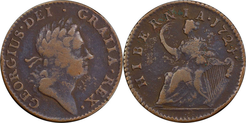 1724 Wood's Hibernia Halfpenny. Martin 4.67-K.3, W-13690. Rarity-2. VF Details--...