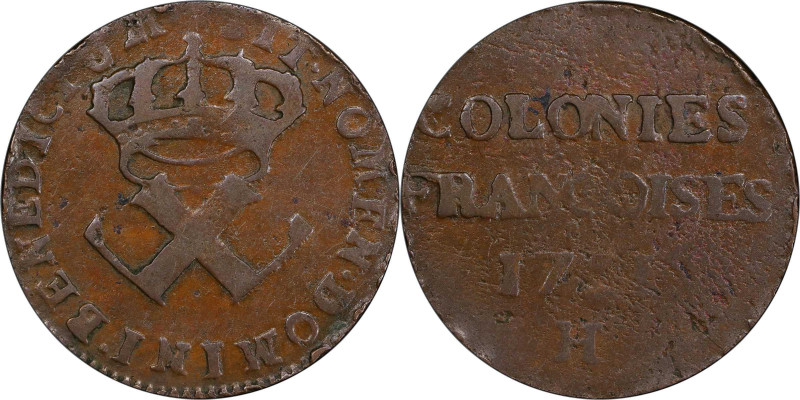 1721-H Sou, or 9 Deniers. La Rochelle Mint. Martin 2.10-B.13, W-11830. Rarity-6....