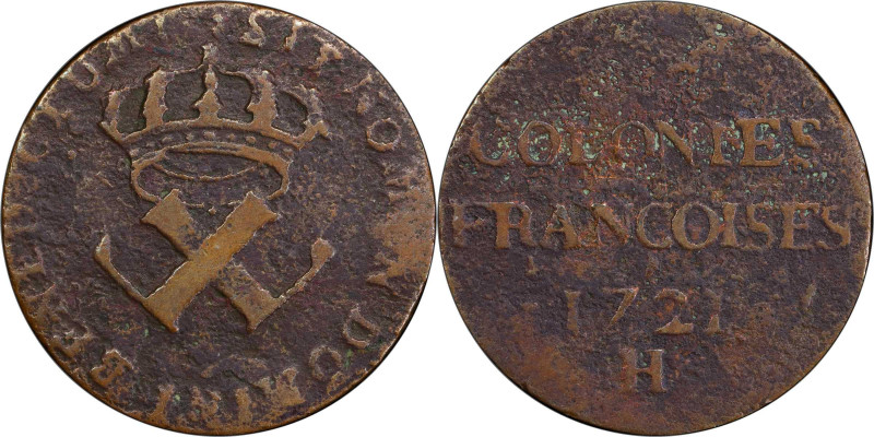 1721-H Sou, or 9 Deniers. La Rochelle Mint. Martin 3.4-B.11, W-11830. Rarity-3. ...