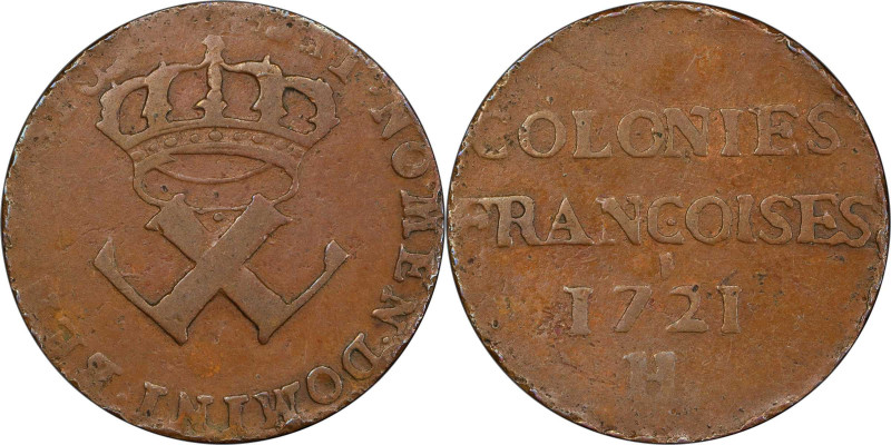 1721-H Sou, or 9 Deniers. La Rochelle Mint. Martin 3.11-B.18, W-11830. Rarity-5....