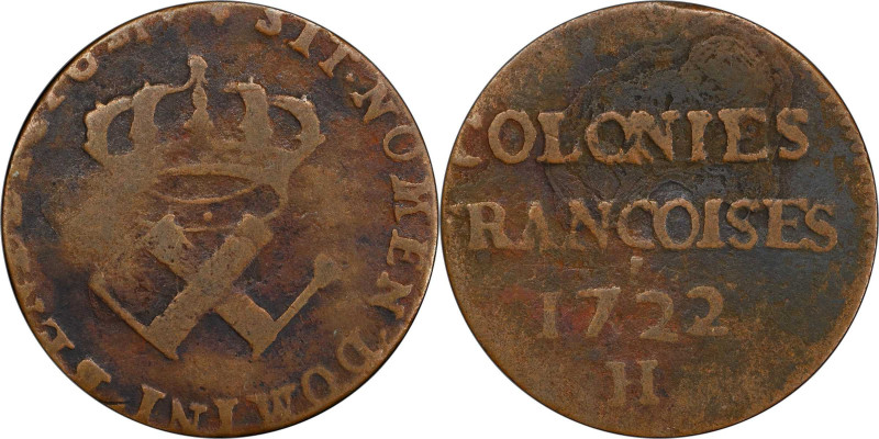 1722/1-H Sou, or 9 Deniers. La Rochelle Mint. Martin 2.5-C.1, W-11835. Rarity-3....