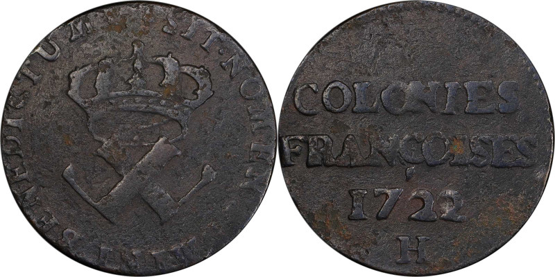 1722/1-H Sou, or 9 Deniers. La Rochelle Mint. Martin 2.14-C.4, W-11835. Rarity-4...