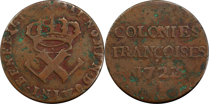 1722/1-H Sou, or 9 Deniers. La Rochelle Mint. Martin 2.27-C.6, W-11835. Rarity-6...