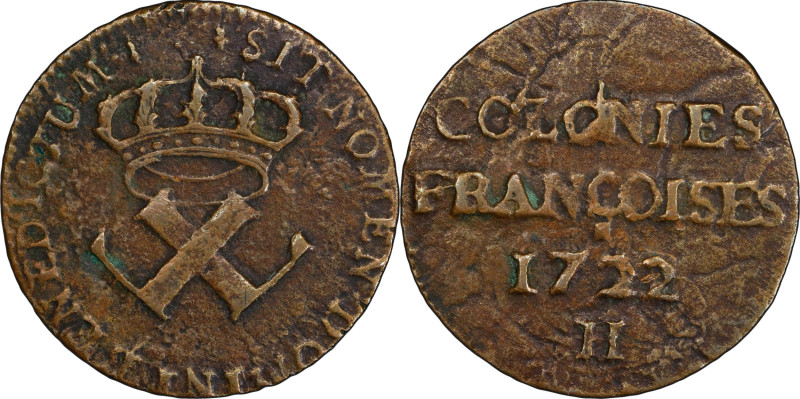 1722/1-H Sou, or 9 Deniers. La Rochelle Mint. Martin 3.6-C.4, W-11835. Rarity-3....