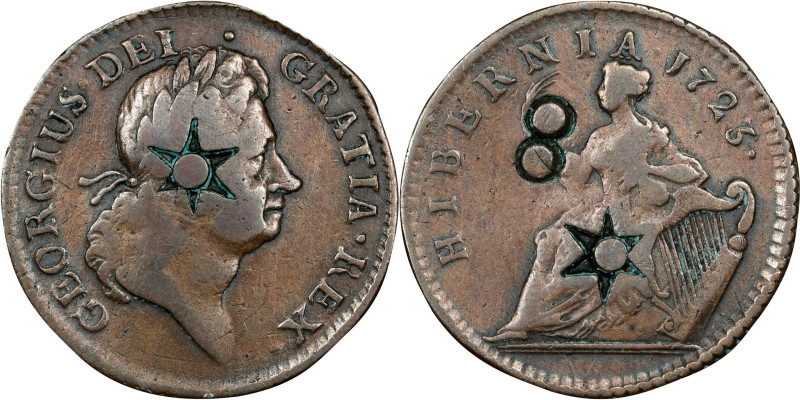 1723 Wood's Hibernia Halfpenny. Martin 4.101-Gc.36, W-13120. Rarity-5. Obverse C...