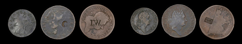 Lot of (3) Counterstamped 1723 Wood's Hibernia Coppers.
Included are: Farthing:...