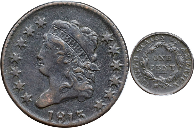 1813 Classic Head Cent. S-292, B-2. Rarity-2. VF Details--Environmental Damage (...