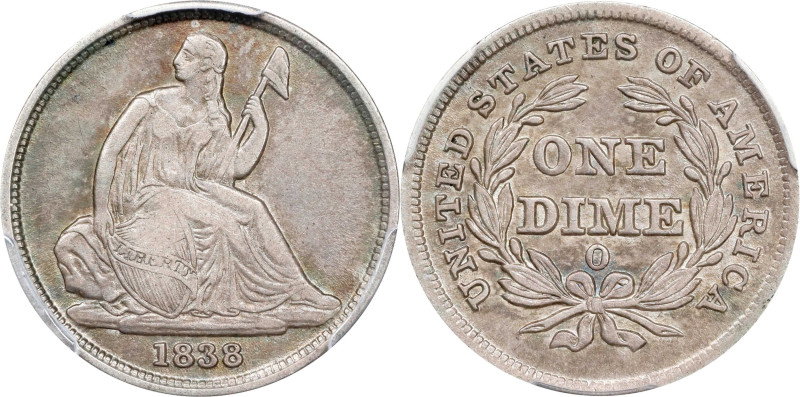 1838-O Liberty Seated Dime. No Stars. Fortin-102. Rarity-3. VF-35 (PCGS).
PCGS#...