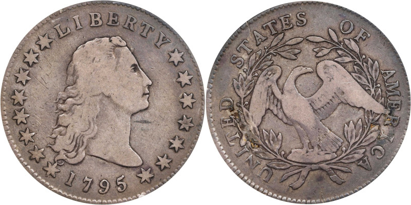 1795 Flowing Hair Silver Dollar. BB-18, B-7. Rarity-3. Three Leaves. Fine Detail...