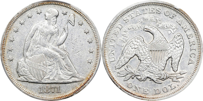 1871 Liberty Seated Silver Dollar. OC-7. Rarity-2. EF Details--Damage (PCGS).
P...