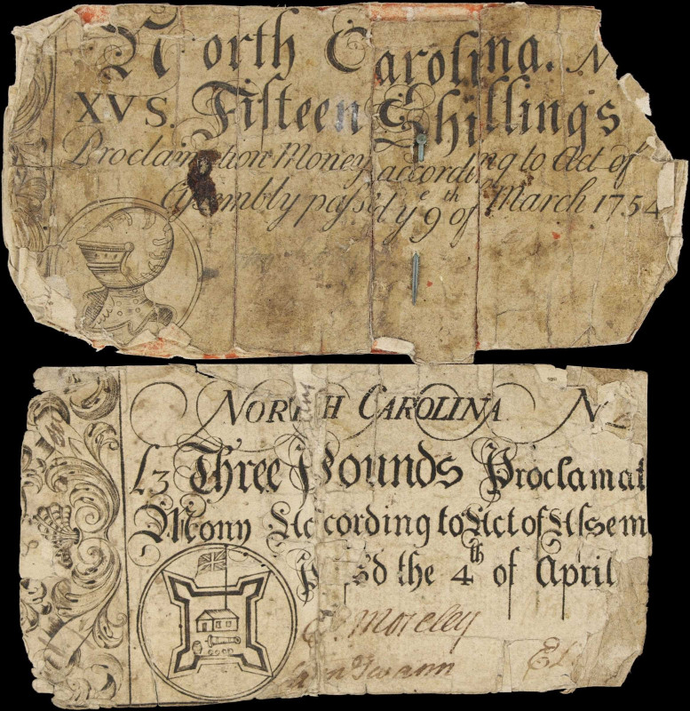 Lot of (2) NC-70 & NC-78. North Carolina. April 4, 1748 to March 9, 1754. 15 Shi...