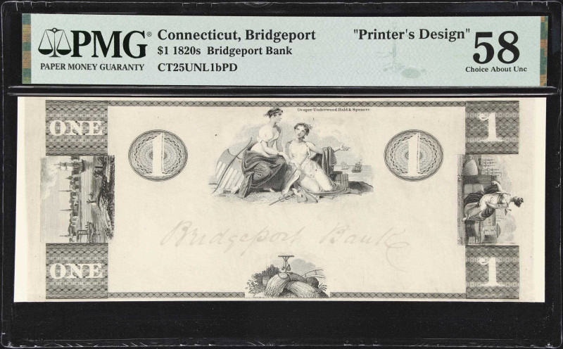 Bridgeport, Connecticut. Bridgeport Bank. 1820s $1. PMG Choice About Uncirculate...