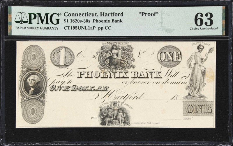 Hartford, Connecticut. Phoenix Bank. 18xx $1. PMG Choice Uncirculated 63. Proof....