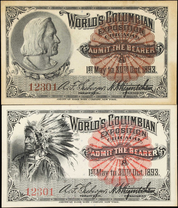 Lot of (2) Chicago, Illinois. World's Columbian Exposition. 1893 One Admission. ...