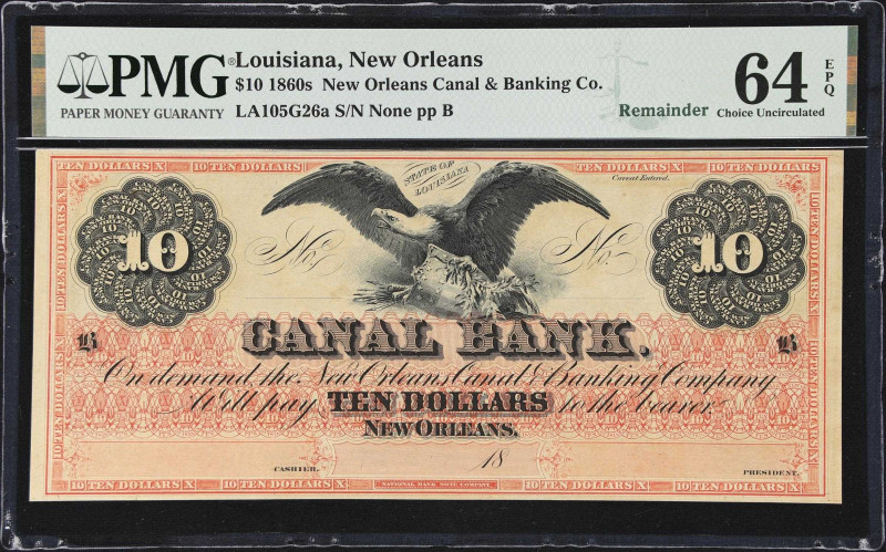 New Orleans, Louisiana. New Orleans Canal & Banking Company. 18xx $10. PMG Choic...