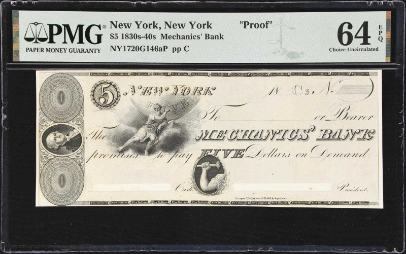 New York, New York. Mechanics' Bank. 18xx $5. PMG Choice Uncirculated 64 EPQ. Pr...