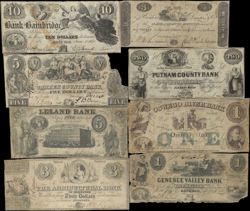 Lot of (7) New York Obsoletes. Mixed Banks. 1818-60 $1, $2, $3, $5 & $10. Fair t...