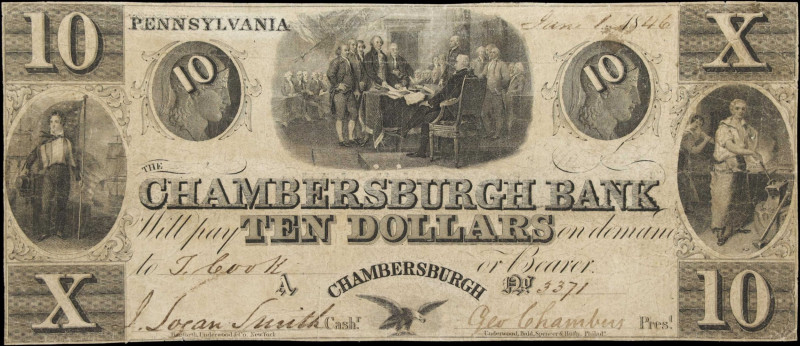 Chambersburgh, Pennsylvania. Chambersburgh Bank. 1846 $10. Fine to Very Fine.
F...