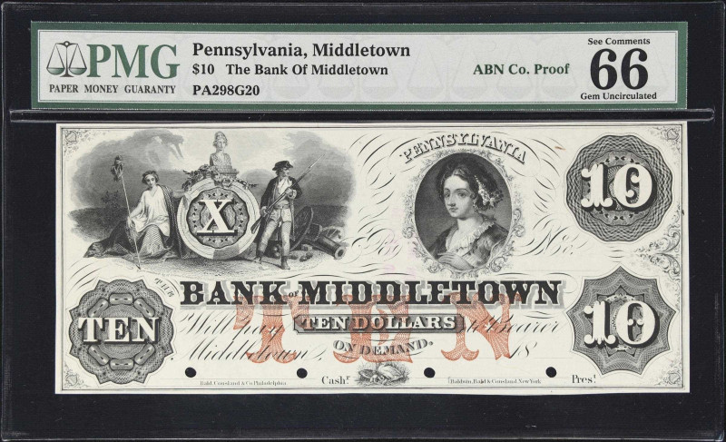 Middletown, Pennsylvania. Bank of Middletown. 18xx $10. PMG Gem Uncirculated 66 ...