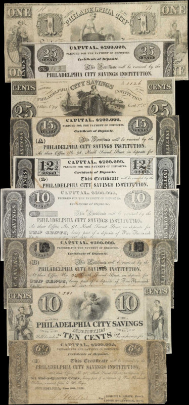 Lot of (9) Philadelphia, Pennsylvania. Philadelphia City Savings Institute. 1837...