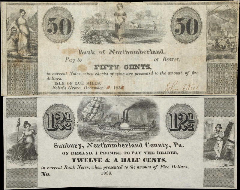 Lot of (2) Selin's Grove & Sunbury, Pennsylvania. Bank of Northumberland & North...