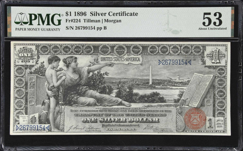 Fr. 224. 1896 $1 Silver Certificate. PMG About Uncirculated 53.
Decent color an...