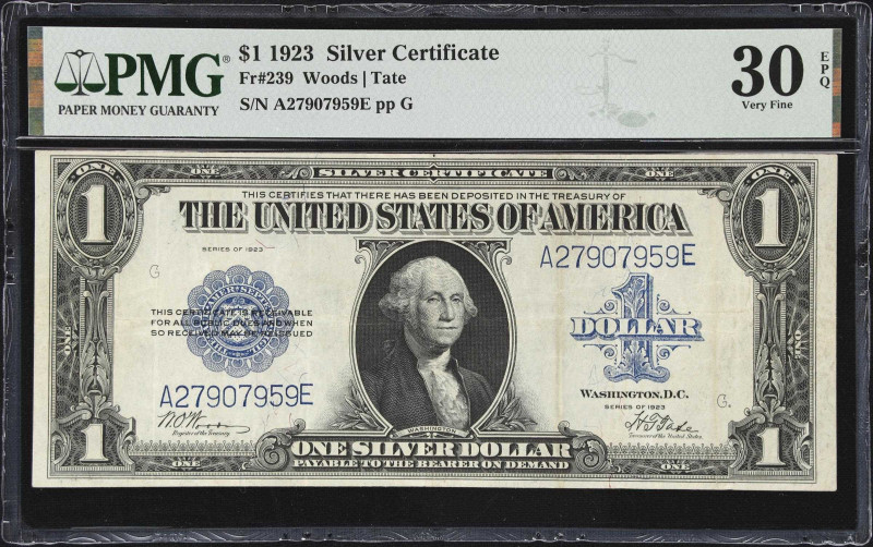 Fr. 239. 1923 $1 Silver Certificate. PMG Very Fine 30 EPQ.
Paper originality is...