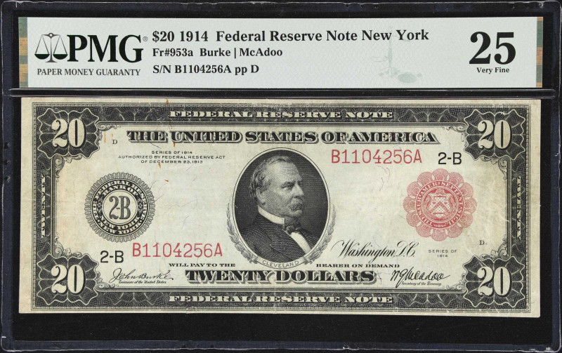 Fr. 953a. 1914 Red Seal $20 Federal Reserve Note. New York. PMG Very Fine 25.
A...