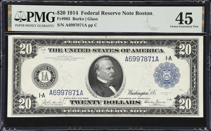 Fr. 965. 1914 $20 Federal Reserve Note. Boston. PMG Choice Extremely Fine 45.
A...