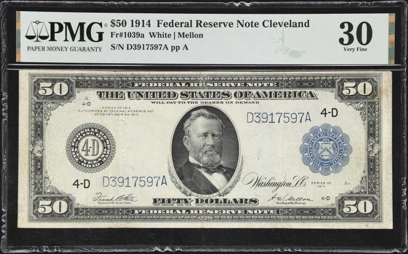 Fr. 1039a. 1914 $50 Federal Reserve Note. Cleveland. PMG Very Fine 30.
A mid gr...