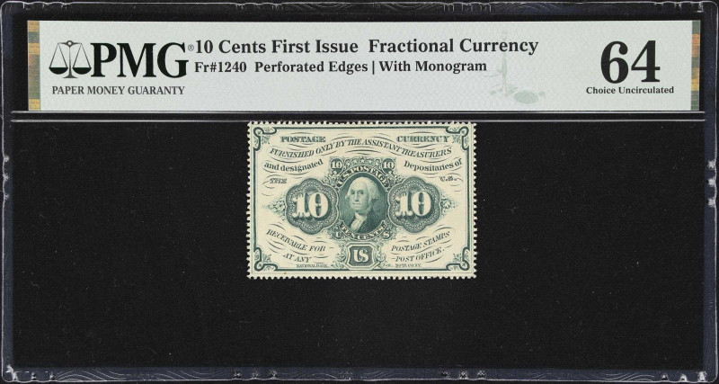 Fr. 1240. 10 Cents. First Issue. PMG Choice Uncirculated 64.
Fully margined wit...